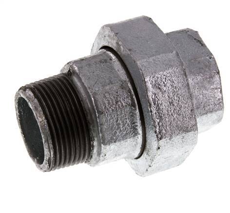 Rp 1 1/4'' x R 1 1/4'' F/M Hierro fundido zincado Espiga doble 3 piezas con junta plana 25 Bar