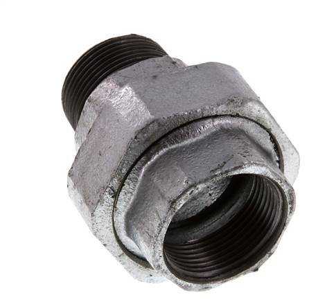 Rp 1 1/4'' x R 1 1/4'' F/M Hierro fundido zincado Espiga doble 3 piezas con junta plana 25 Bar
