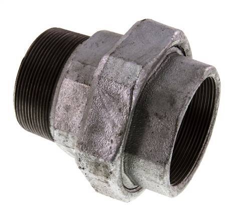 Rp 2 1/2'' x R 2 1/2'' F/M Hierro fundido zincado Espiga doble 3 piezas con junta plana 25 Bar