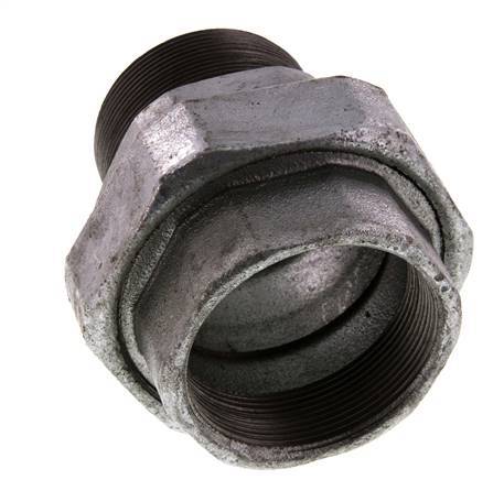 Rp 2 1/2'' x R 2 1/2'' F/M Zinc plated Cast iron Double Nipple 3-pieces with Flat sealing 25 Bar