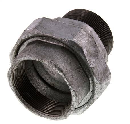 Rp 2 1/2'' x R 2 1/2'' F/M Hierro fundido zincado Espiga doble 3 piezas con junta plana 25 Bar