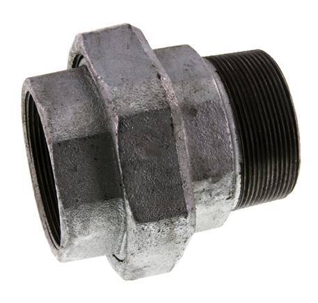 Rp 2 1/2'' x R 2 1/2'' F/M Zinc plated Cast iron Double Nipple 3-pieces with Flat sealing 25 Bar