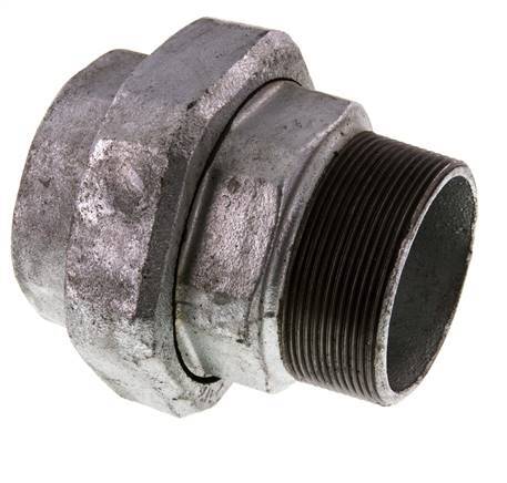 Rp 2 1/2'' x R 2 1/2'' F/M Hierro fundido zincado Espiga doble 3 piezas con junta plana 25 Bar