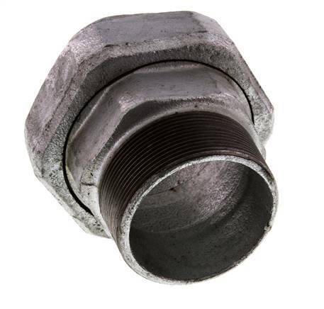 Rp 2 1/2'' x R 2 1/2'' F/M Hierro fundido zincado Espiga doble 3 piezas con junta plana 25 Bar
