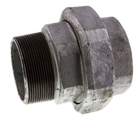 Rp 2 1/2'' x R 2 1/2'' F/M Hierro fundido zincado Espiga doble 3 piezas con junta plana 25 Bar