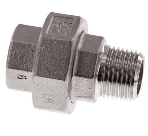 Rp 1/2'' x R 1/2'' F/M Stainless steel Double Nipple 3-pieces with Conically sealing 16 Bar