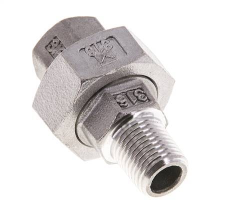1/4'' NPT x 1/4'' NPT F/M Acero inoxidable de 3 piezas con cierre cónico 16 Bar