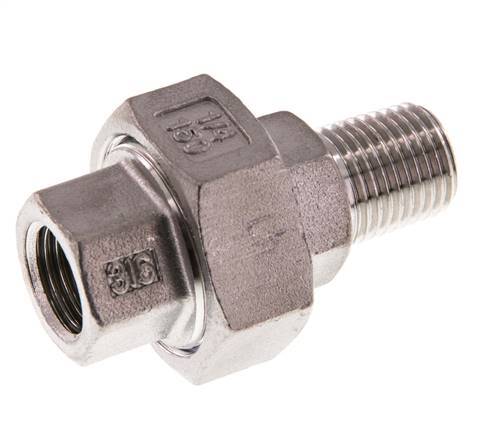 Rp 1/4'' x R 1/4'' F/M Espiga doble de acero inoxidable de 3 piezas con cierre cónico 16 Bar