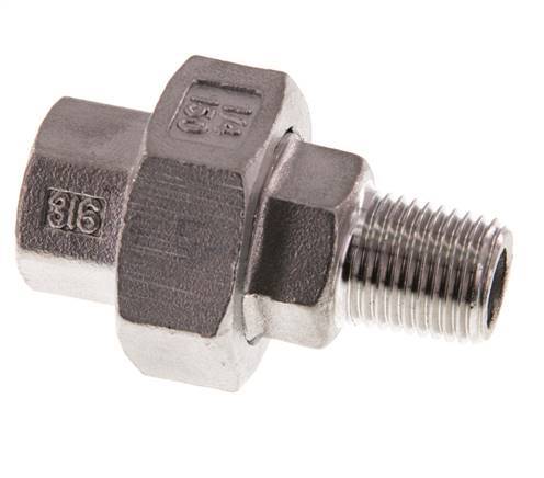 Rp 1/4'' x R 1/4'' F/M Espiga doble de acero inoxidable de 3 piezas con cierre cónico 16 Bar