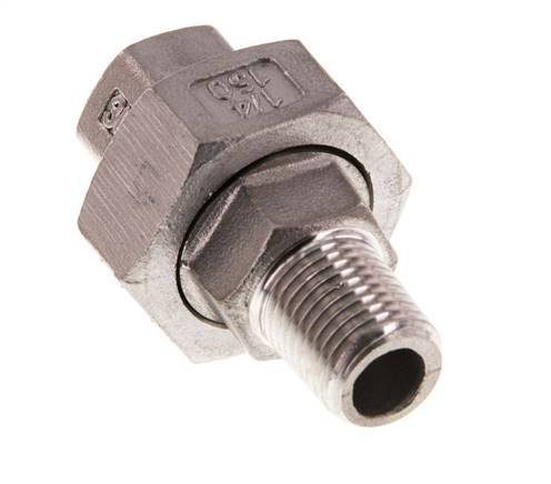 Rp 1/4'' x R 1/4'' F/M Espiga doble de acero inoxidable de 3 piezas con cierre cónico 16 Bar