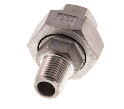 Rp 1/4'' x R 1/4'' F/M Espiga doble de acero inoxidable de 3 piezas con cierre cónico 16 Bar