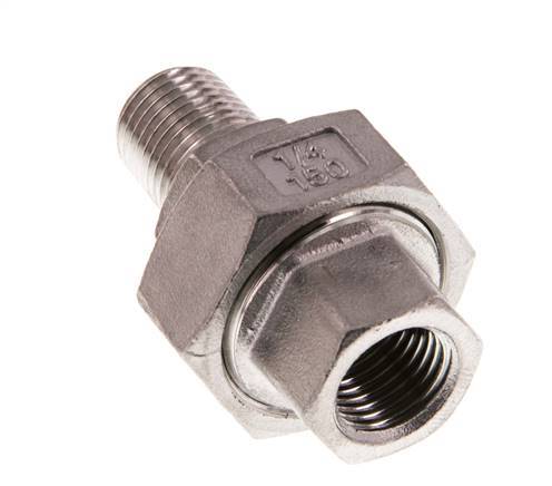 Rp 1/4'' x R 1/4'' F/M Espiga doble de acero inoxidable de 3 piezas con cierre cónico 16 Bar