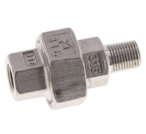 1/8'' NPT x 1/8'' NPT F/M Espiga doble de acero inoxidable de 3 piezas con cierre cónico 16 Bar