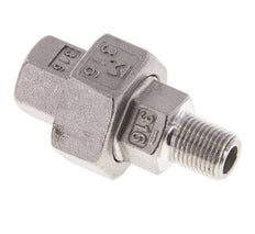 1/8'' NPT x 1/8'' NPT F/M Espiga doble de acero inoxidable de 3 piezas con cierre cónico 16 Bar