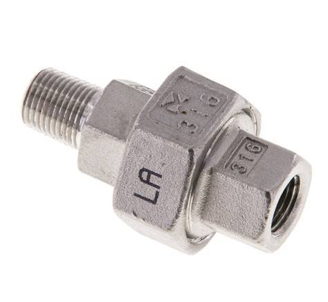 1/8'' NPT x 1/8'' NPT F/M Espiga doble de acero inoxidable de 3 piezas con cierre cónico 16 Bar