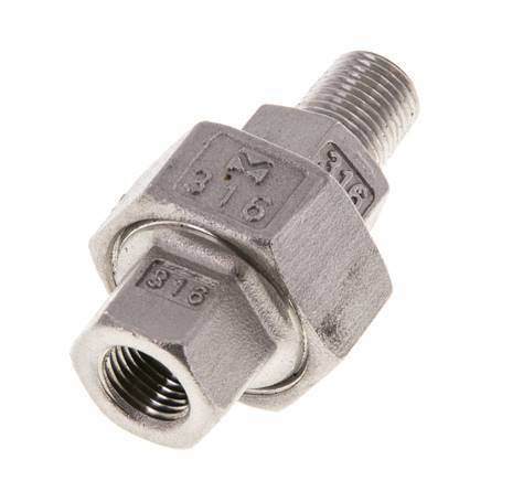 1/8'' NPT x 1/8'' NPT F/M Espiga doble de acero inoxidable de 3 piezas con cierre cónico 16 Bar