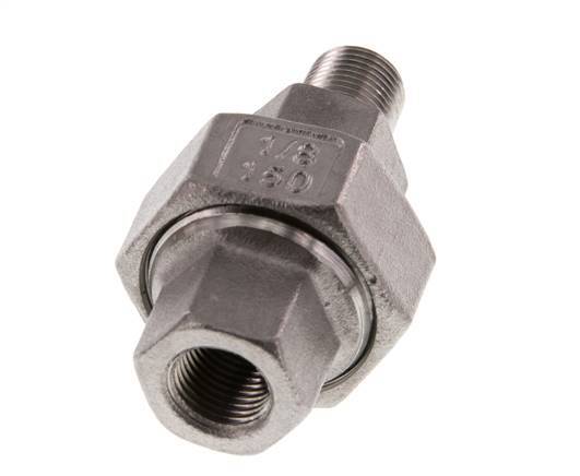 Rp 1/8'' x R 1/8'' F/M Espiga doble de acero inoxidable de 3 piezas con cierre cónico 16 Bar