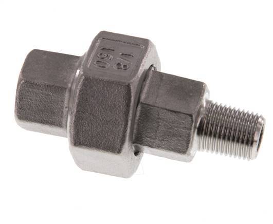 Rp 1/8'' x R 1/8'' F/M Espiga doble de acero inoxidable de 3 piezas con cierre cónico 16 Bar