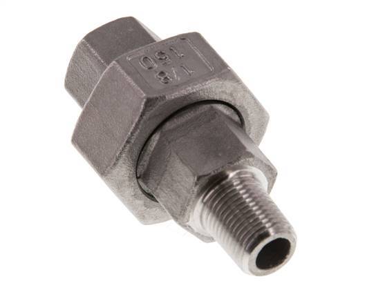 Rp 1/8'' x R 1/8'' F/M Espiga doble de acero inoxidable de 3 piezas con cierre cónico 16 Bar