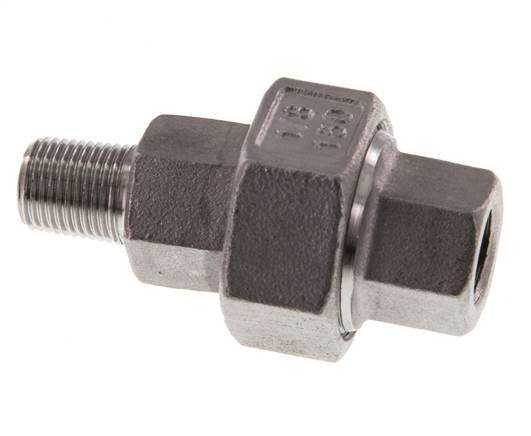 Rp 1/8'' x R 1/8'' F/M Espiga doble de acero inoxidable de 3 piezas con cierre cónico 16 Bar