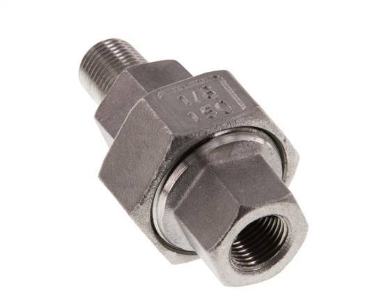 Rp 1/8'' x R 1/8'' F/M Espiga doble de acero inoxidable de 3 piezas con cierre cónico 16 Bar