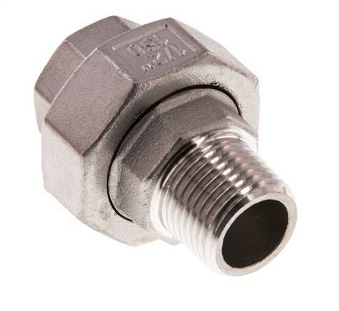 1/2'' NPT x 1/2'' NPT F/M Stainless steel Double Nipple 3-pieces with Conically sealing 16 Bar