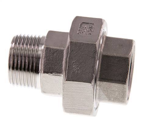 Rp 3/4'' x R 3/4'' F/M Espiga doble de acero inoxidable de 3 piezas con cierre cónico 16 Bar