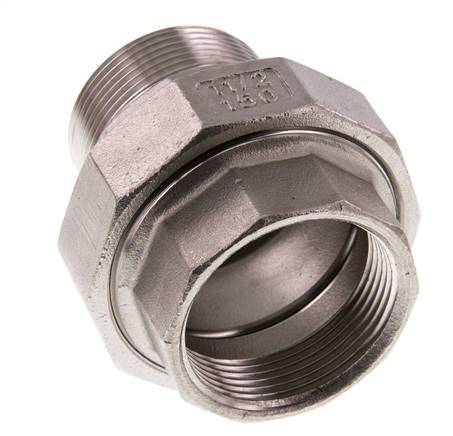 Rp 1 1/2'' x R 1 1/2'' F/M Espiga doble de acero inoxidable de 3 piezas con cierre cónico 16 Bar