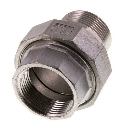 1 1/4'' NPT x 1 1/4'' NPT F/M Acero inoxidable de 3 piezas con cierre cónico 16 Bar