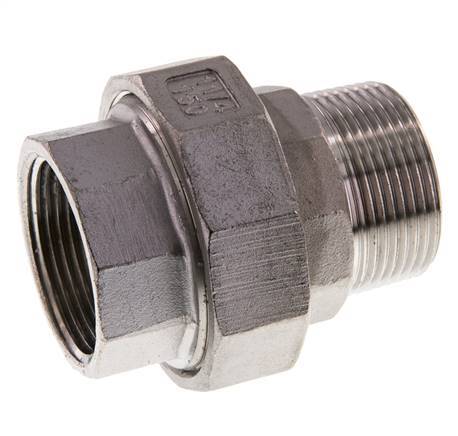 1 1/4'' NPT x 1 1/4'' NPT F/M Acero inoxidable de 3 piezas con cierre cónico 16 Bar