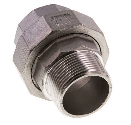 1 1/4'' NPT x 1 1/4'' NPT F/M Acero inoxidable de 3 piezas con cierre cónico 16 Bar