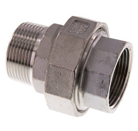 1 1/4'' NPT x 1 1/4'' NPT F/M Acero inoxidable de 3 piezas con cierre cónico 16 Bar