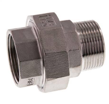 Rp 1 1/4'' x R 1 1/4'' F/M Espiga doble de acero inoxidable de 3 piezas con cierre cónico 16 Bar