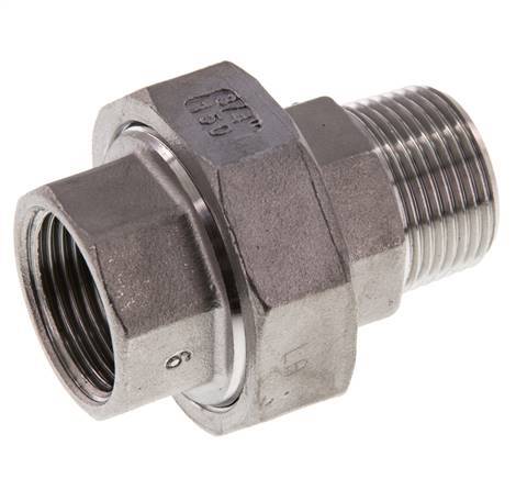 Rp 3/4'' x R 3/4'' F/M Espiga doble de acero inoxidable de 3 piezas con junta plana 16 Bar