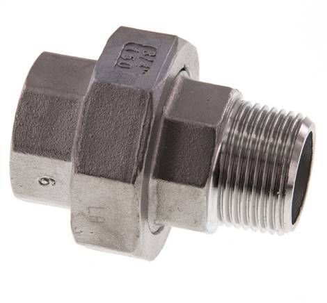 Rp 3/4'' x R 3/4'' F/M Espiga doble de acero inoxidable de 3 piezas con junta plana 16 Bar