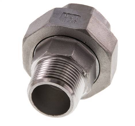 Rp 3/4'' x R 3/4'' F/M Espiga doble de acero inoxidable de 3 piezas con junta plana 16 Bar