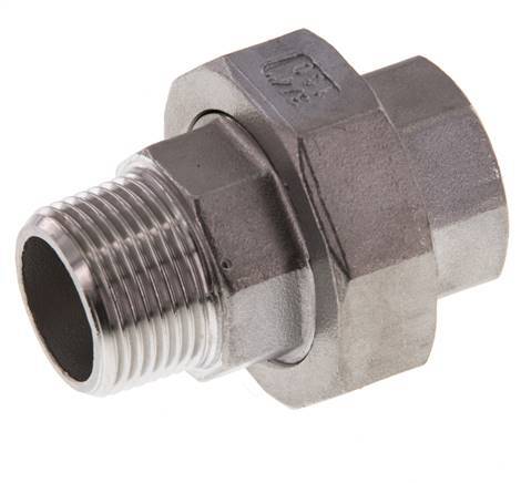 Rp 3/4'' x R 3/4'' F/M Espiga doble de acero inoxidable de 3 piezas con junta plana 16 Bar