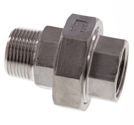 Rp 3/4'' x R 3/4'' F/M Espiga doble de acero inoxidable de 3 piezas con junta plana 16 Bar