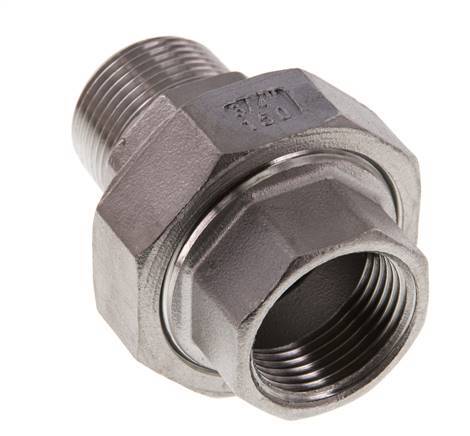 Rp 3/4'' x R 3/4'' F/M Espiga doble de acero inoxidable de 3 piezas con junta plana 16 Bar
