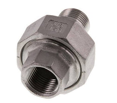 Rp 3/8'' x R 3/8'' F/M Espiga doble de acero inoxidable de 3 piezas con junta plana 16 Bar