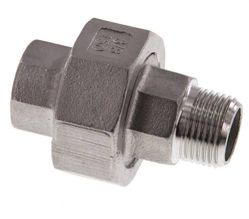 Rp 3/8'' x R 3/8'' F/M Stainless steel Double Nipple 3-pieces with Flat sealing 16 Bar