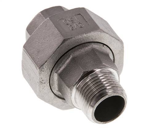 Rp 3/8'' x R 3/8'' F/M Espiga doble de acero inoxidable de 3 piezas con junta plana 16 Bar