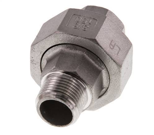 Rp 3/8'' x R 3/8'' F/M Espiga doble de acero inoxidable de 3 piezas con junta plana 16 Bar