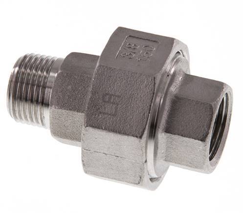 Rp 3/8'' x R 3/8'' F/M Espiga doble de acero inoxidable de 3 piezas con junta plana 16 Bar
