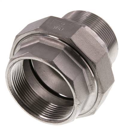 Rp 2'' x R 2'' F/M Espiga doble de acero inoxidable de 3 piezas con junta plana 16 Bar