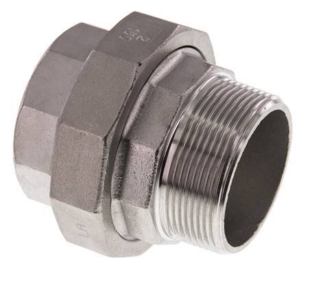 Rp 2'' x R 2'' F/M Espiga doble de acero inoxidable de 3 piezas con junta plana 16 Bar
