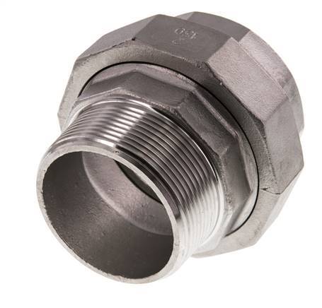 Rp 2'' x R 2'' F/M Espiga doble de acero inoxidable de 3 piezas con junta plana 16 Bar