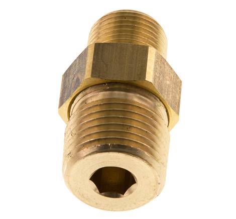 R 1/2'' x R 3/8'' Brass Double Nipple 3-pieces with Conically sealing 16 Bar
