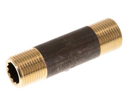 G 3/8'' Espiga doble de latón 16 Bar DIN 2982 - 60mm