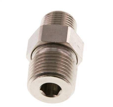 R 1/2'' x R 3/8'' Nickel plated Brass Double Nipple 3-pieces with Conically sealing 16 Bar